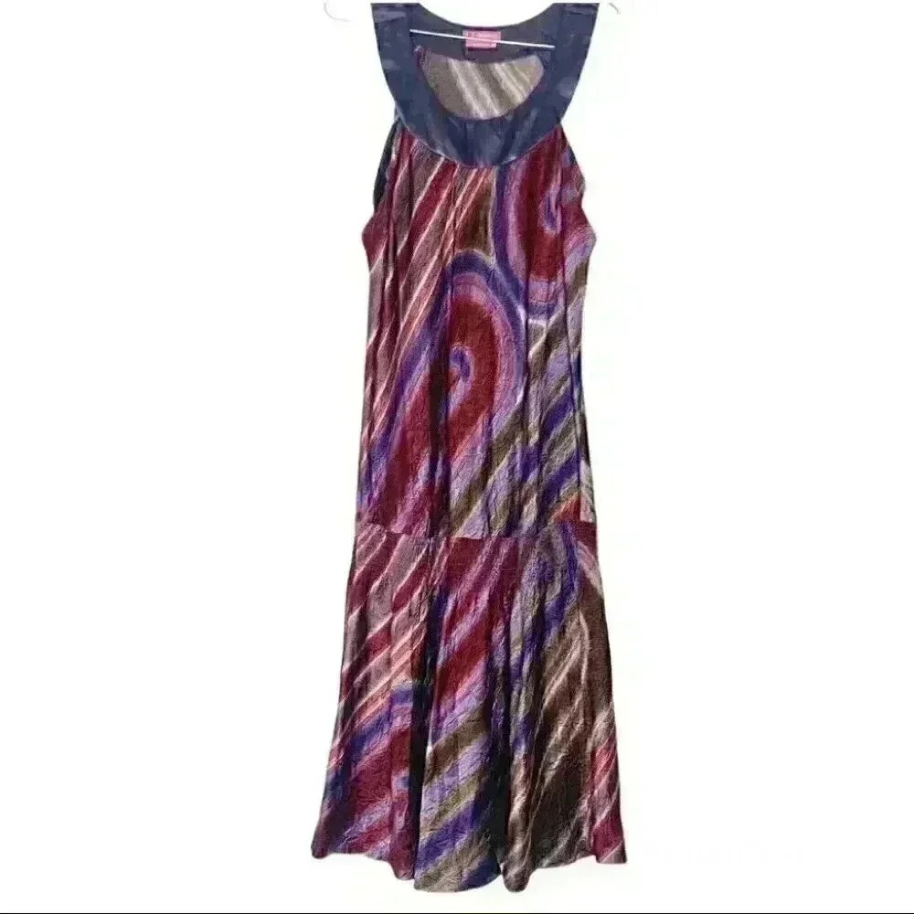 BCBGirls bcbg vintage Y2K satin scarf print drop waist dress m 8-10